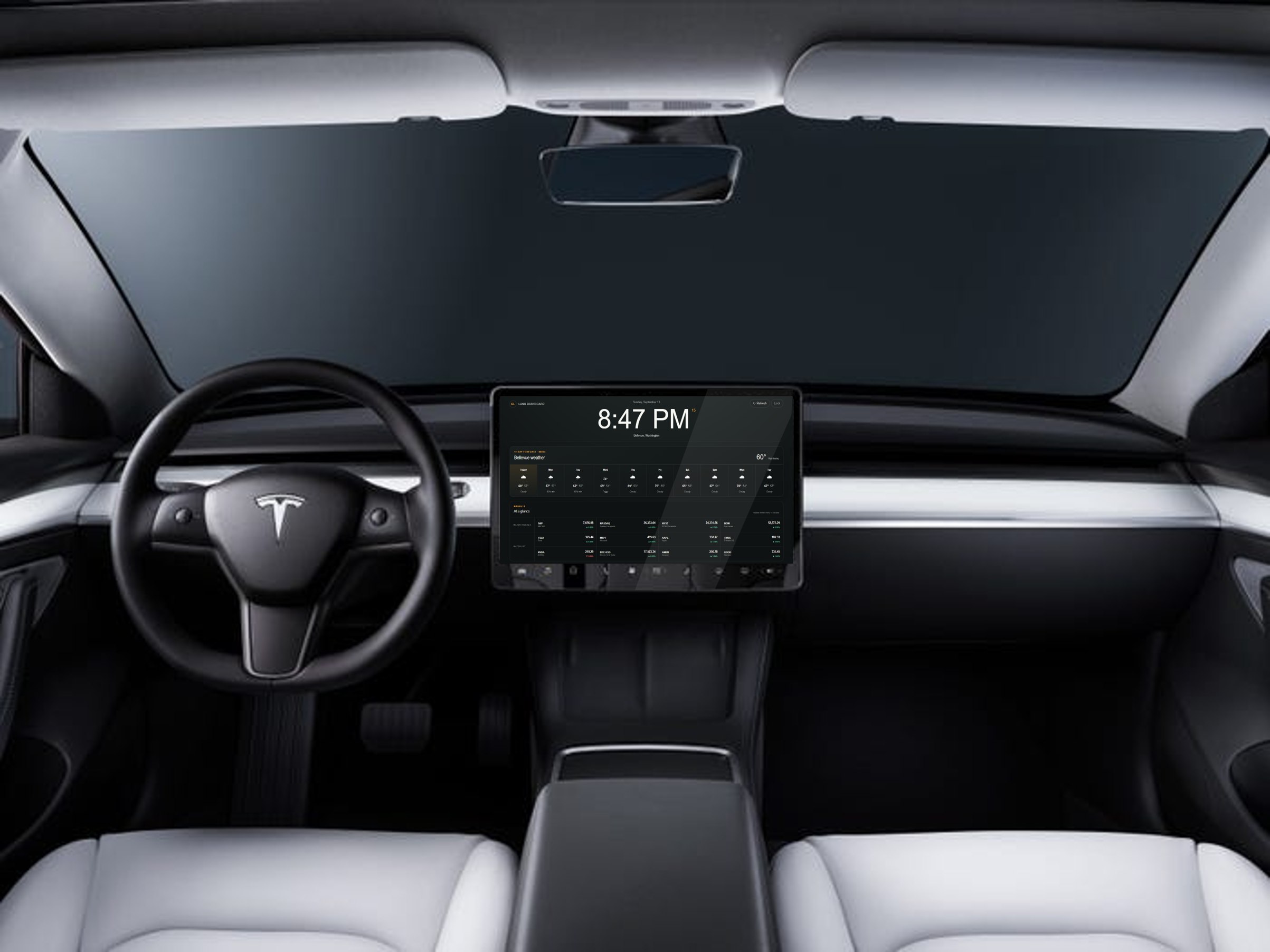 DriveDash displayed on the center screen of a dark Tesla interior
